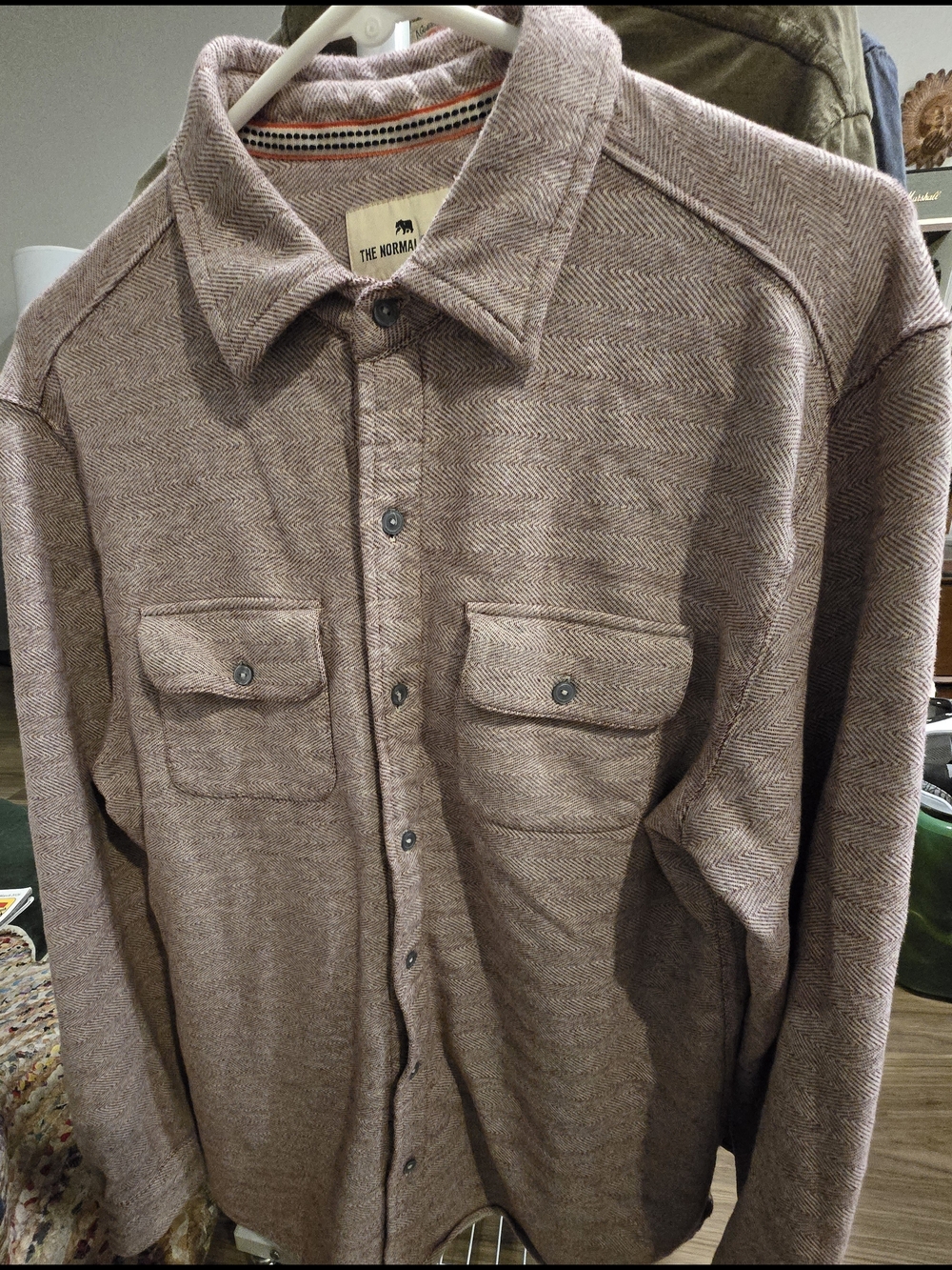 The Normal Brand Maroon Herringbone Shirt Jacket